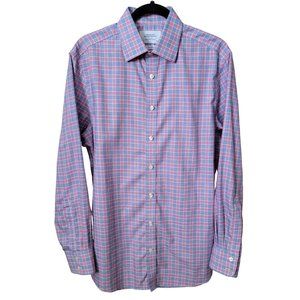 Charles Tyrwhitt Slim Fit Button Up Blue and Red Plaid Work Shirt, 16